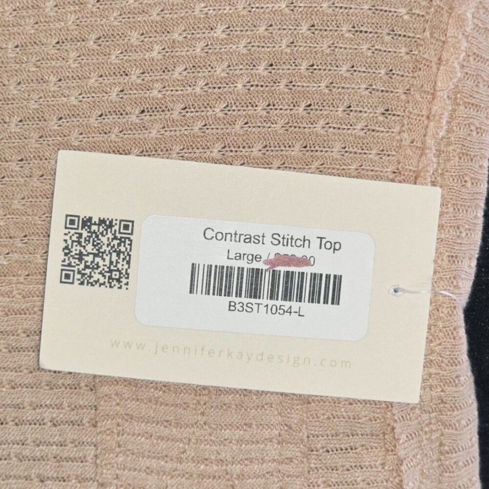NWT Blu Pepper Waffle Knit Top L Neutral Tan Split Neck Long Sleeve Casual Cozy - Picture 6 of 9